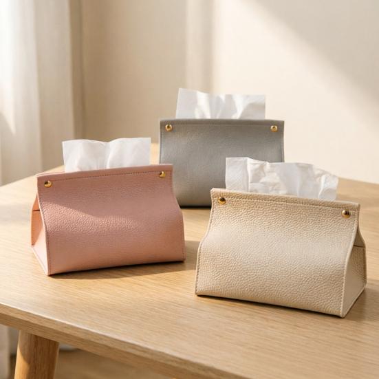 Tissue Box, Easy Open Waterproof PVC Leather Design, Simple Style Durable Anti-Crack Tissue Dispenser for Home Car Use