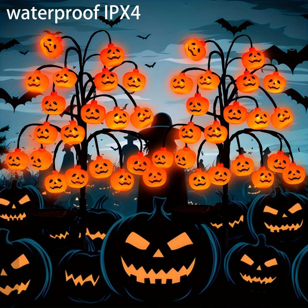 Solar Pumpkin Branch Lights - Waterproof Outdoor Halloween And Garden Decor With Warm LED Light