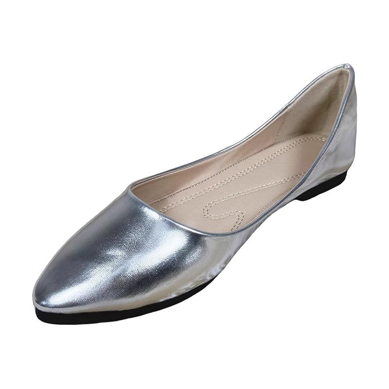 Fashion Flat Shoes for Women 2025 Spring and Autumn New Silver Shallow Mouth Pointed Toe Plus Sized Shoes 42 43 44 Ladies Women