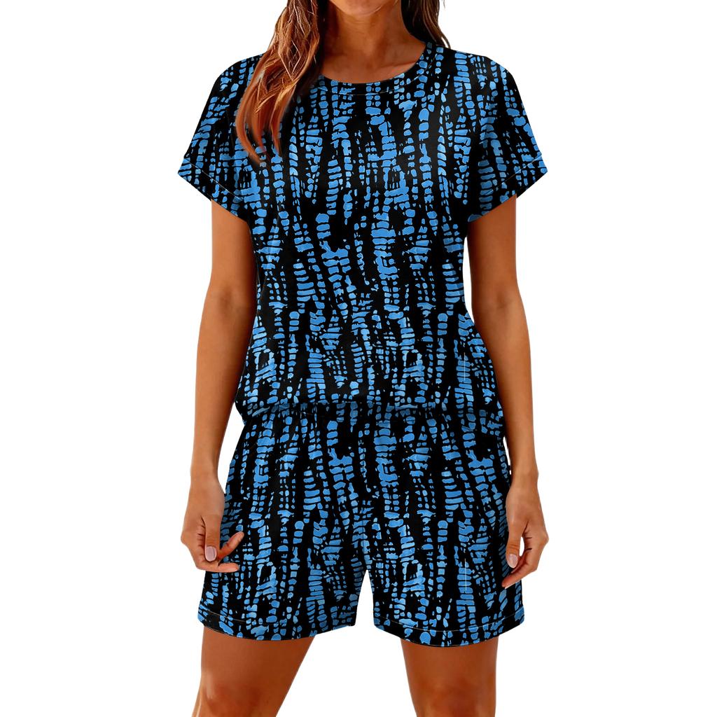 Women's Casual And Comfortable Floral-Print Short-Sleeve Set With Pockets