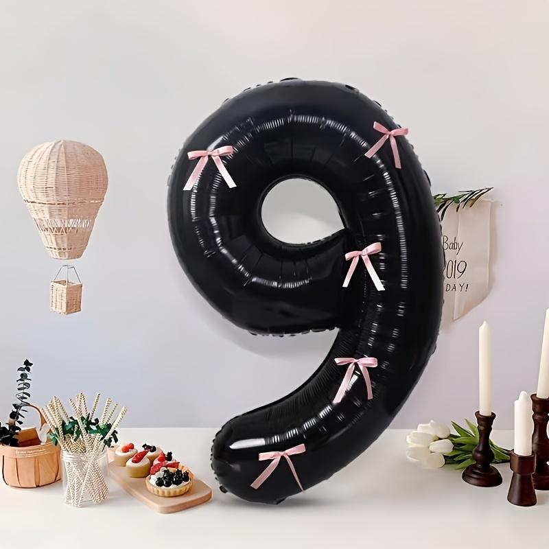 1pc Black Large Balloon Number 0-9 with Pink Bow Birthday Party Supplies Decorations Weddings Graduation Ceremonies Decoration