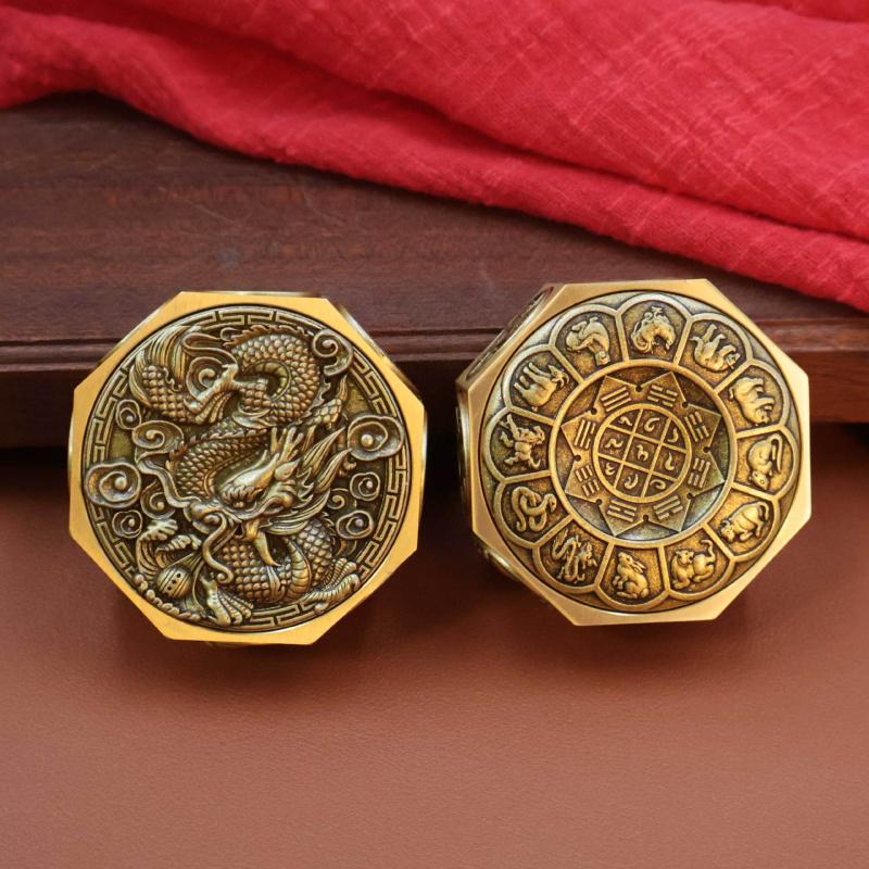 Brass Eight-Sided Money Rotating Cube Stress Relief Handheld Portable Win Instantly Dice Dragon Year Wealth Decoration