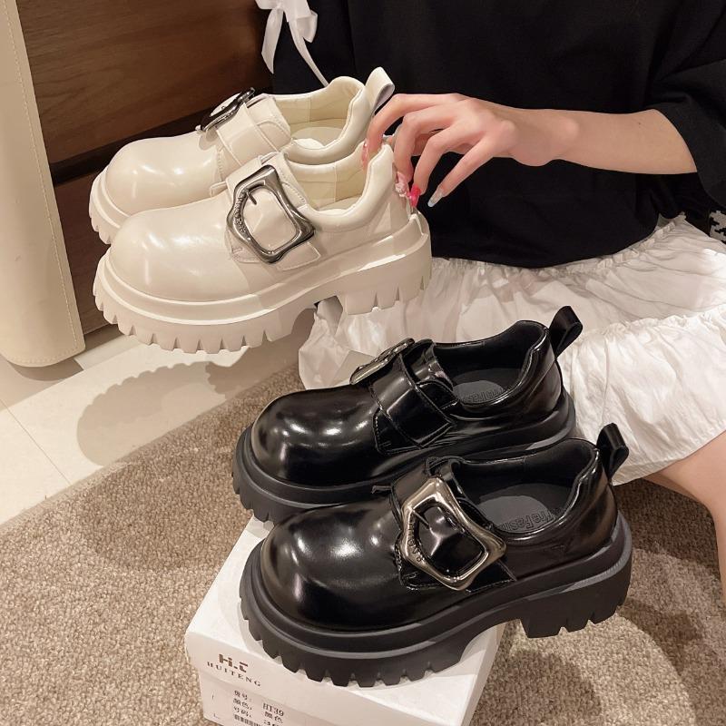 Thick-soled Heightening Women's Spring New Versatile Big-head Fashion Metal Buckle Single Shoes