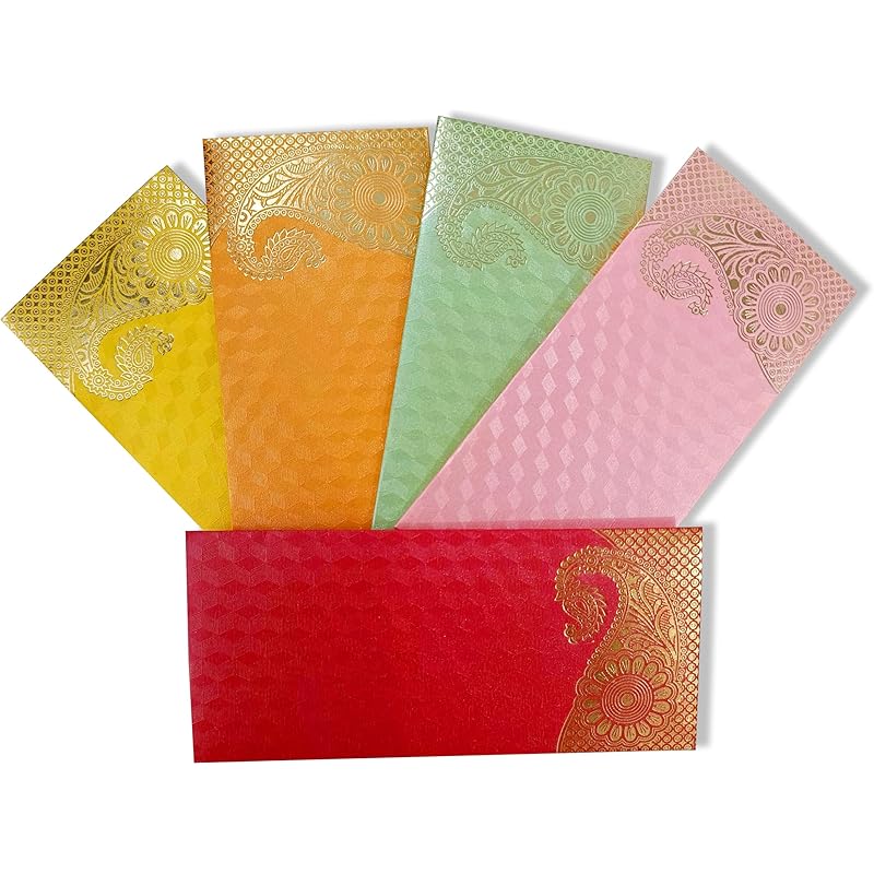 Accuprints Pack Of 10 Envelopes, Colourful Designer Shagun Lifafa/Money Gift Envelope With Golden Ambi For Gifting Money