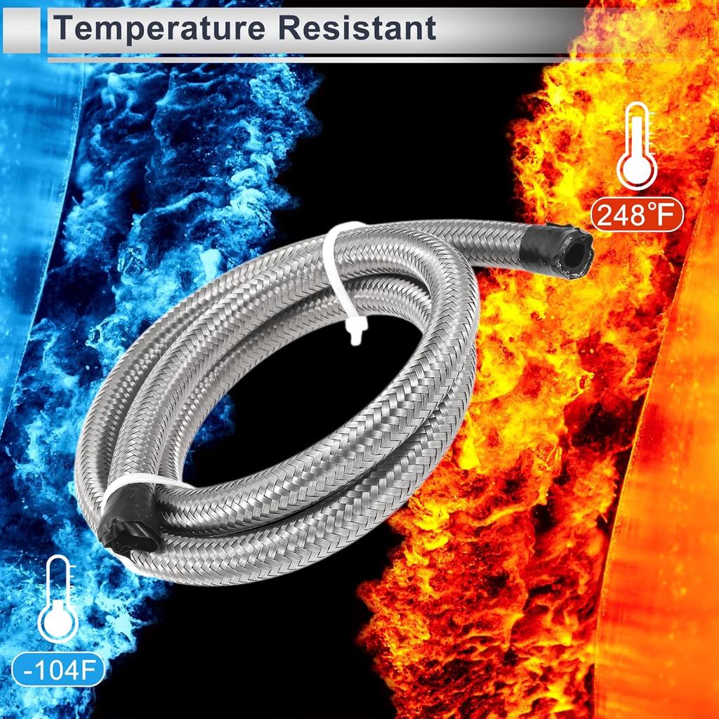 AN-6 Fuel Line Kit 3ft Vacuum Hose Automotive Fuel Hose Adapter 90 Degree Adapter 45 Degree Adapter 1 Set CPE Stainless Steel Braiding