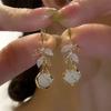 Elegant Korean Leaf Tassel Earrings with Stud Design for Women