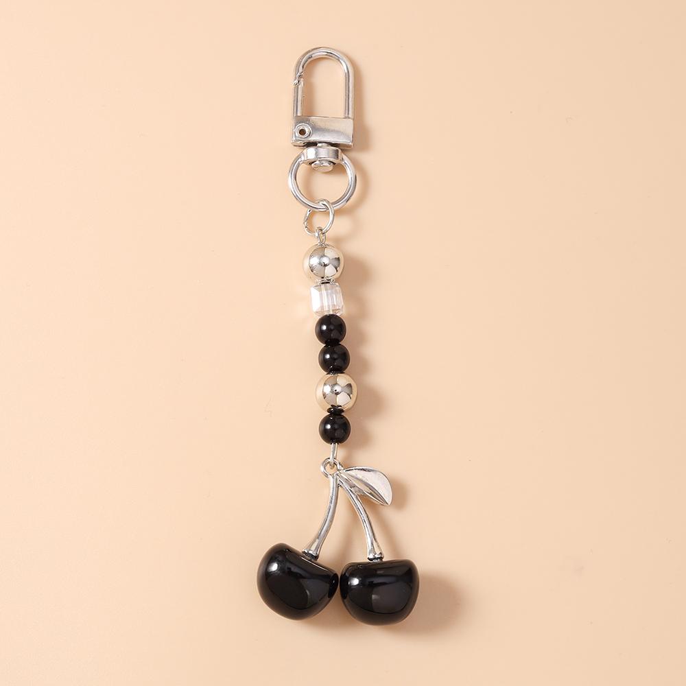 Cute Simulation Fruit Cherry Key Chain Handmade Beaded Key Ring Pendant for Women Girl Handbag Decor DIY Key Chain Jewelry Gifts