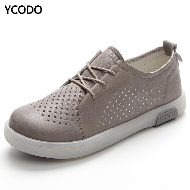 2023 Frühjahr/Sommer Echtleder Perforierte Atmungsaktive Damenschuhe