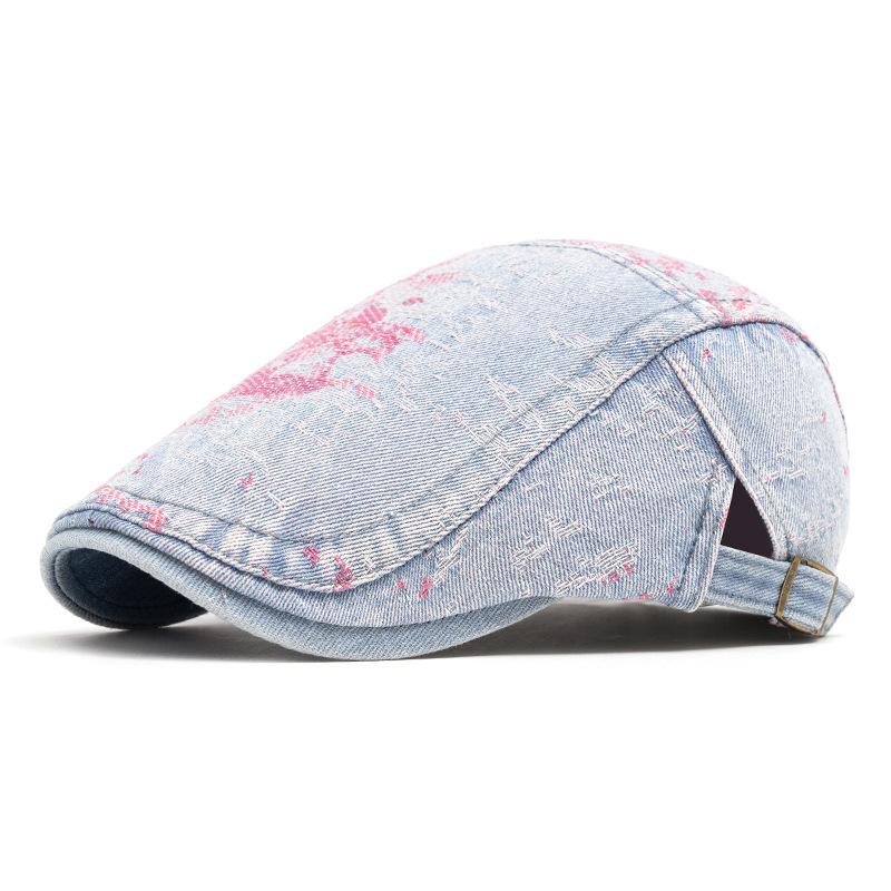 Denim Beret Women's Retro British Peaked Cap Men Print Forward Cap