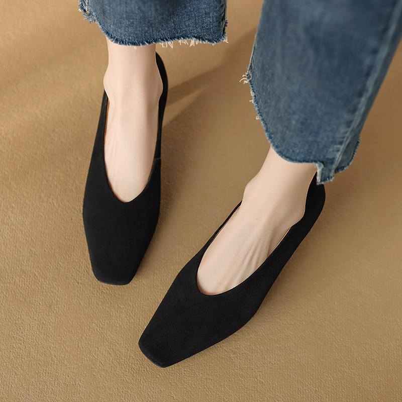 Krazing Pot Sauesemsket skinn Firkantet tå Tykke høye hæler Vårsko Vintage Damepumps