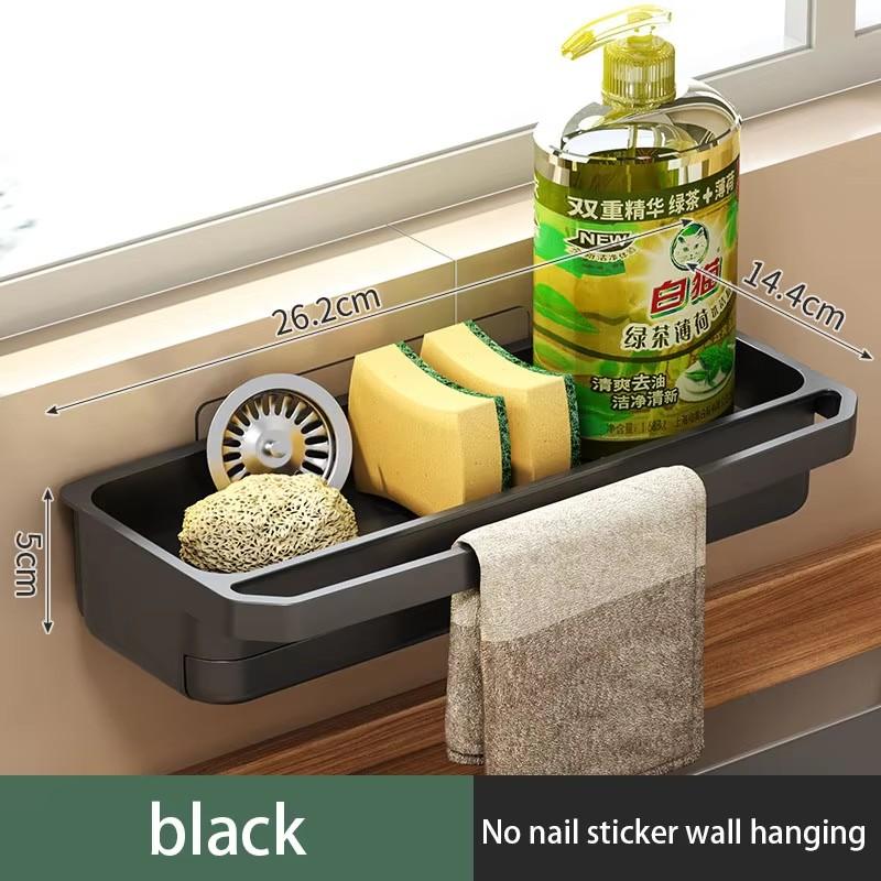 Faucet Storage Rack Adjustable Hole-free Drain Rack With Drain Tray Sink Rack Kitchen Wall-mounted Sponge Storage Shelf чёрный