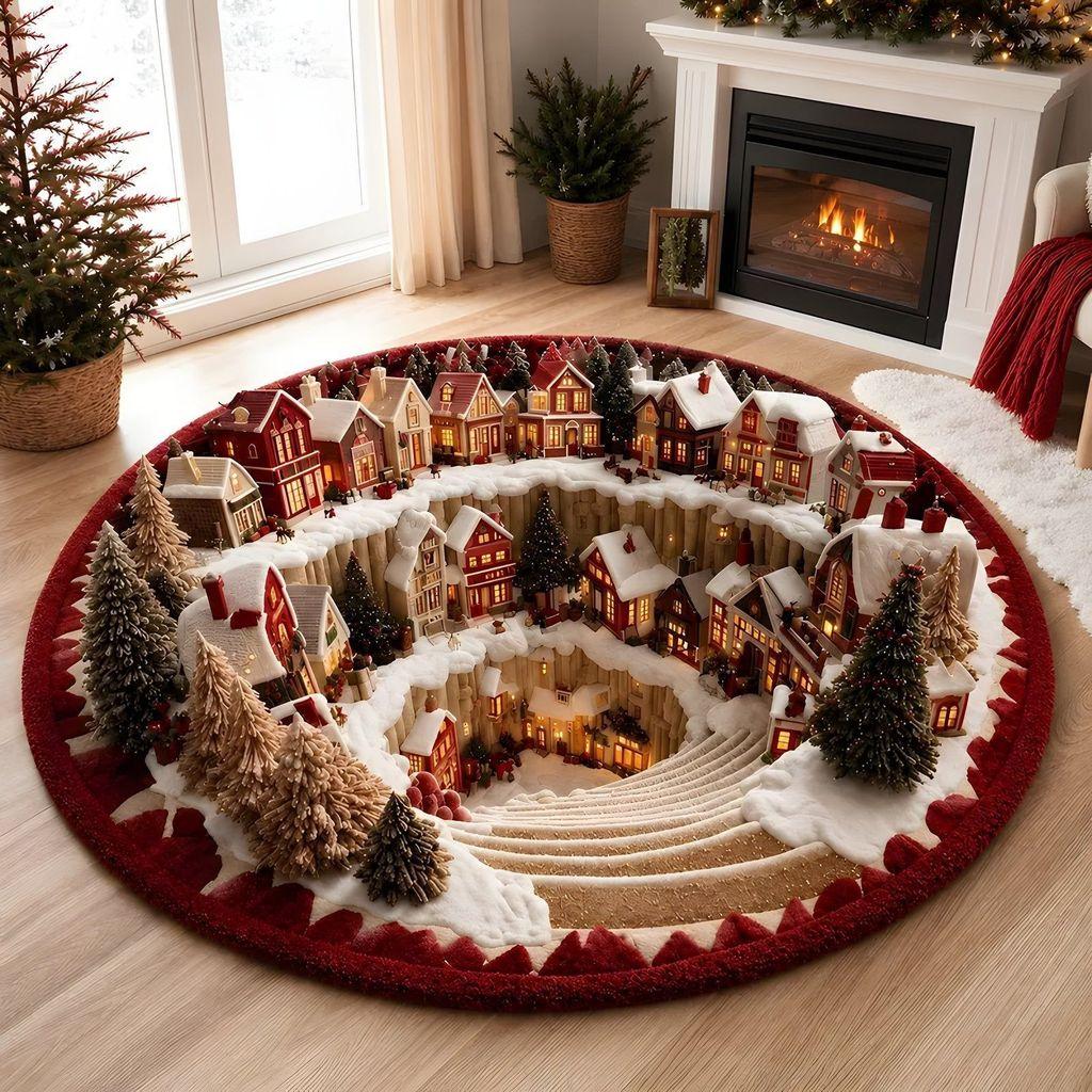 Christmas Cartoon Round Rug Waterresistant Carpet For Living Room Decor