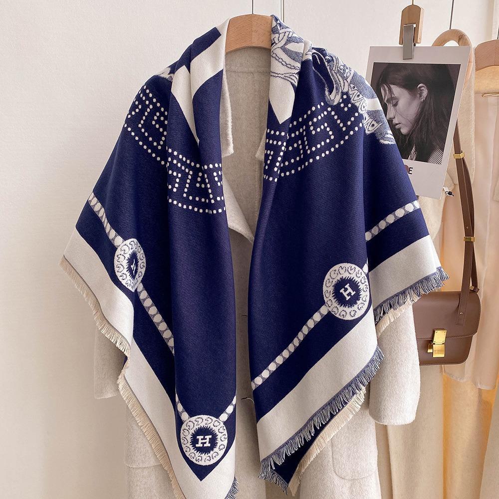 Luxury Imitation Cashmere Shawl: 140cm Square, Warm & Thick with Short Tassels