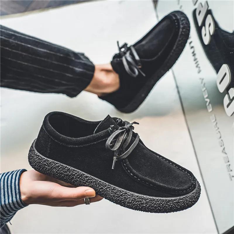 Fashion Loafers for Men's Suede Leather Casual Shoes Lace-up Men Light Comfortable Driving Flats Mens Outdoor Oxfords Shoes