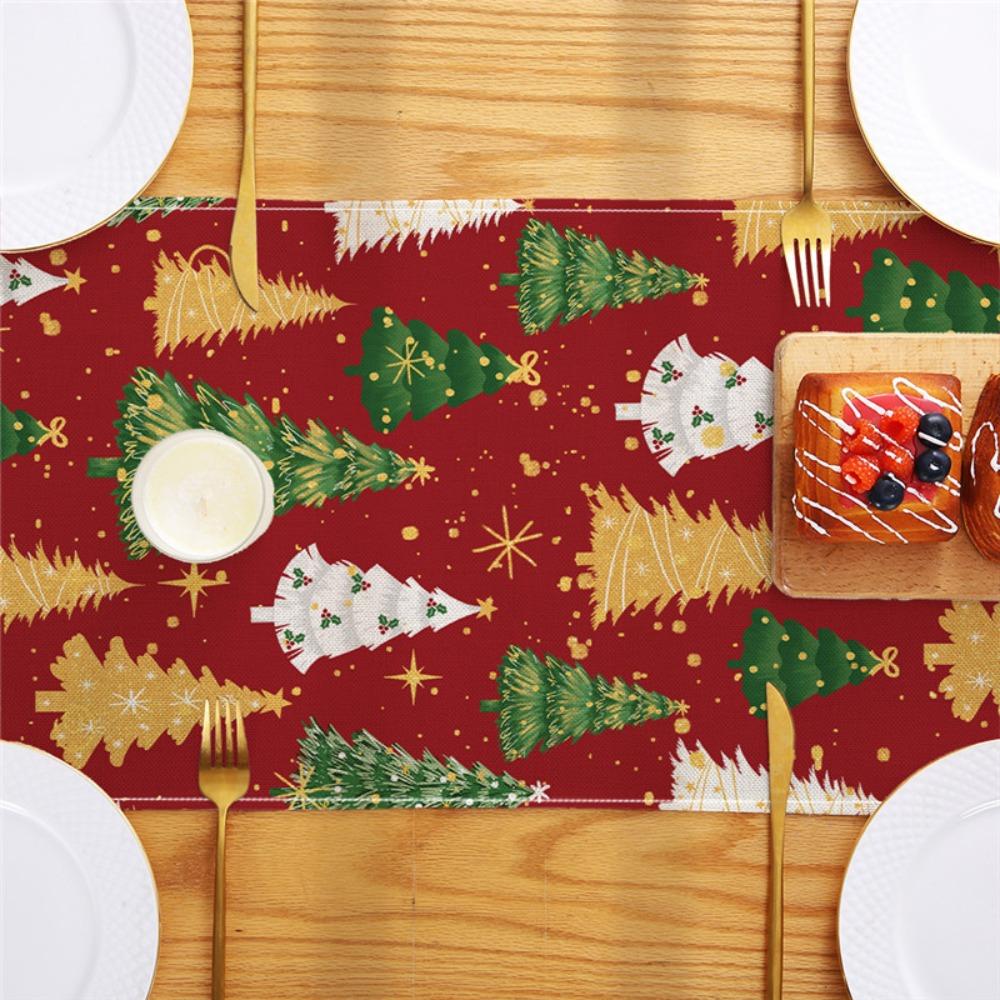 Christmas Table Runner Winter Snowman Santa Print Dining Table Mat for Holiday Decor