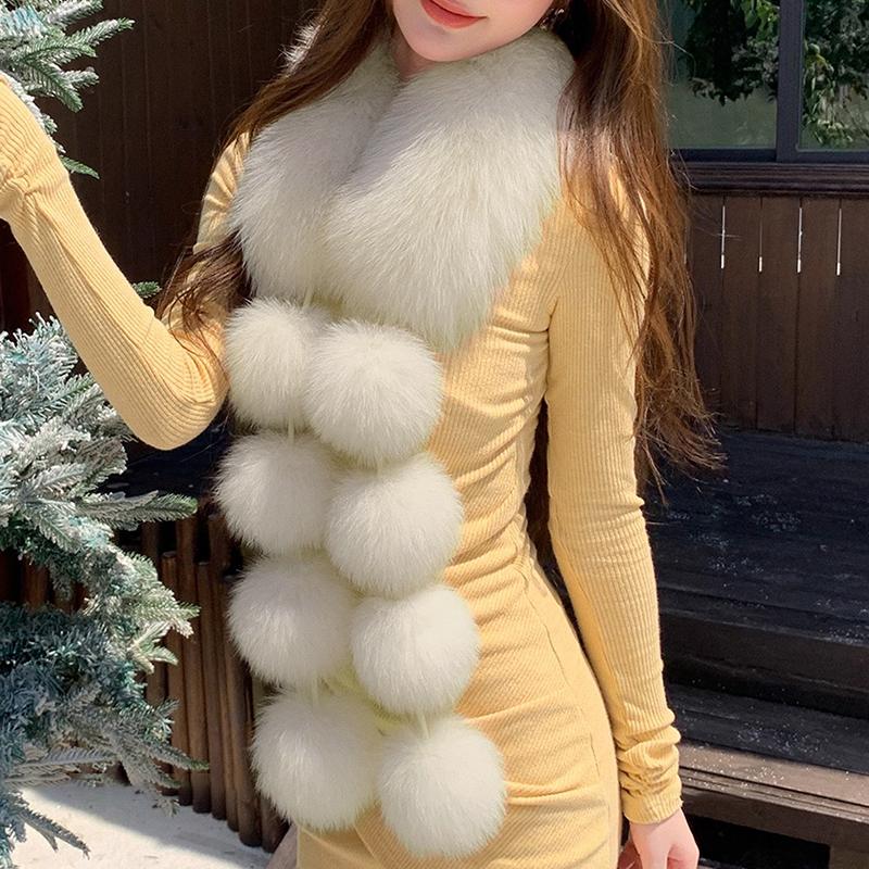 Long Faux Fox Fur Scarf Women Winter Warm Soft Furry Scarves Casual Lady Outdoor Neck Warmer Collar