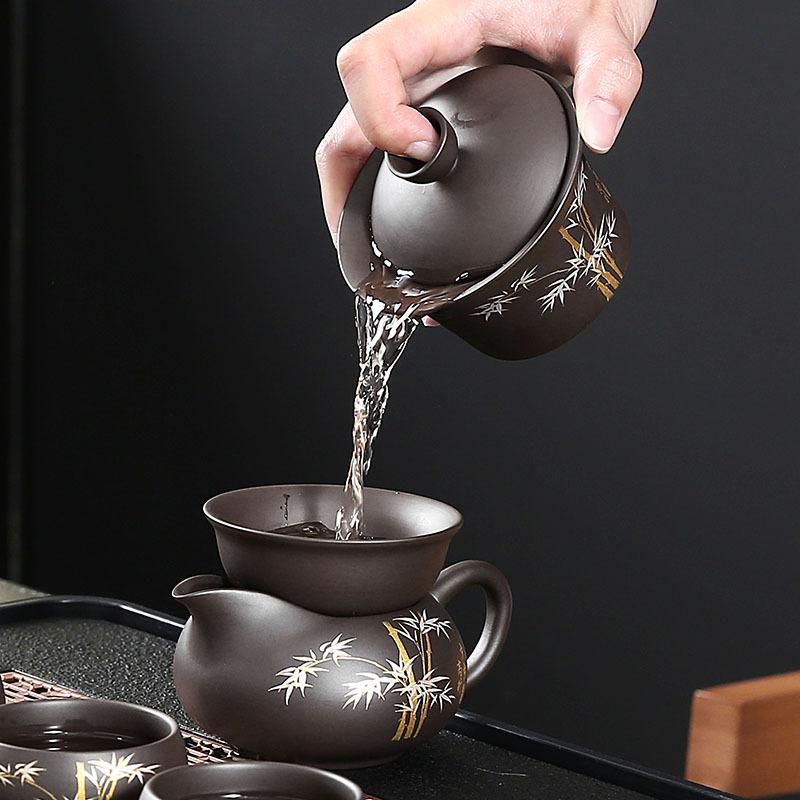 Purple Clay Gongdao Cup with Gold Trimming Ceramic Gong Cup Even Cup Kung Fu Tea Set Tea Sea Tea Divider Tea Strainer Accessories