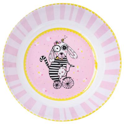 [R0638] - Tiefer Teller Melamin 'Saperlipopette' rosa (Hund Vivienne) - 19x5 cm