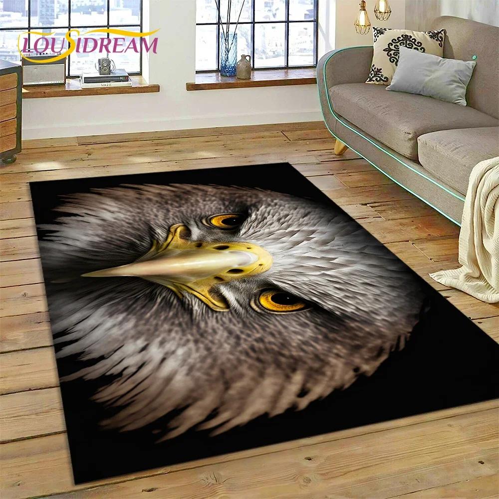 3D Süße Eule Adler Vögel Cartoon Teppich für Schlafzimmer Wohnzimmer Zuhause Sofa Dekoration, Kinderspiel Große Dekor Bodenmatte Geschenk