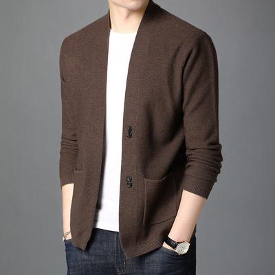 Spring and Autumn Men's Cardigan Youth Casual Men's Men's Knit Sweater Solid Color Cardigan Jacket Slim Fit