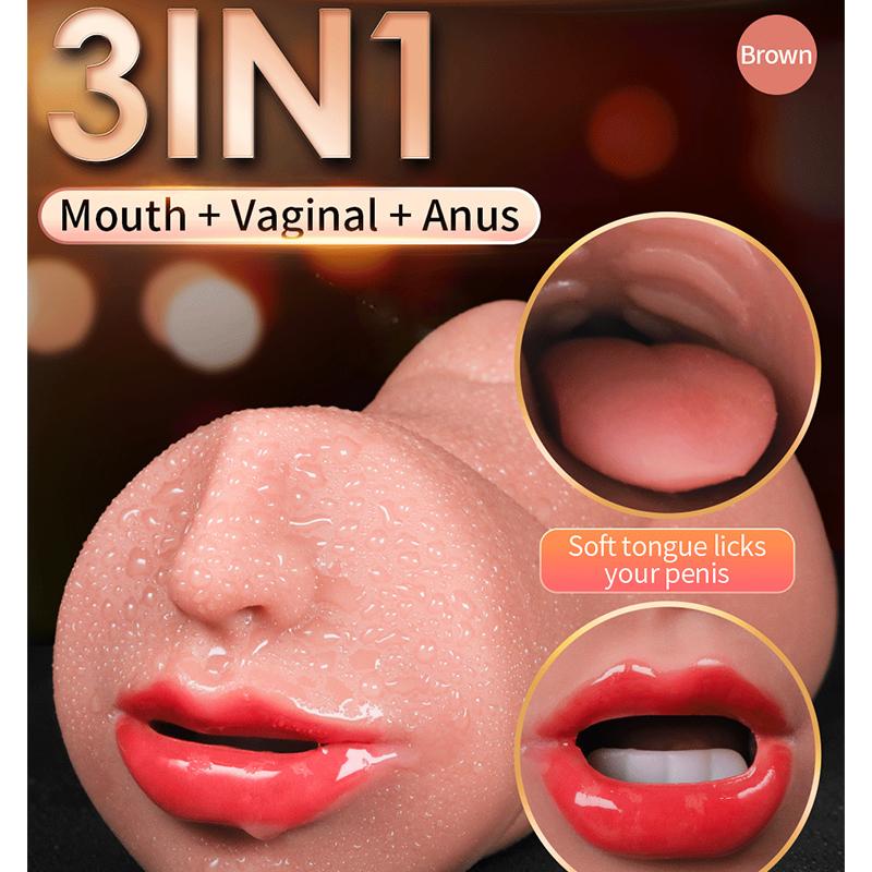 3 In 1 Realistic Male Masturbator with Vagina Anal Mouth Simulation Deep Throat Sex Toys for Men Women Vaginal Oral Masturbator