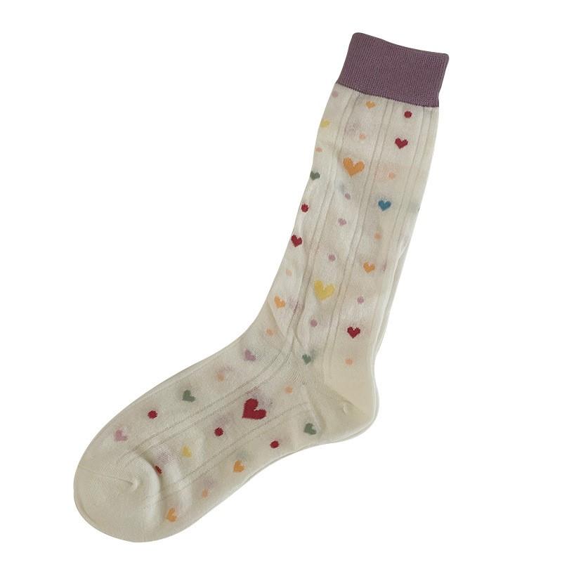 Women'S Socks Spring Summer Breathable Dopamine Socks Pure Cotton Love Polka Dots Sweet Girl Stockings Sweat Absorbing