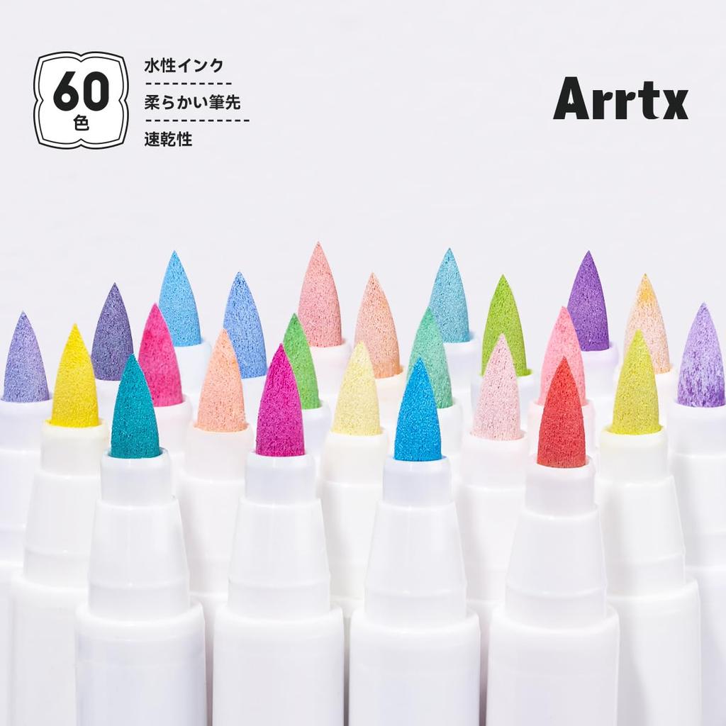 Arrtx 60 Colors Acrylic Paint Acrylic Markers with Flexible Brush Tips for Rock Paint Marker Fabric Waterproof Art Markers for DIY Craft Making Pens,