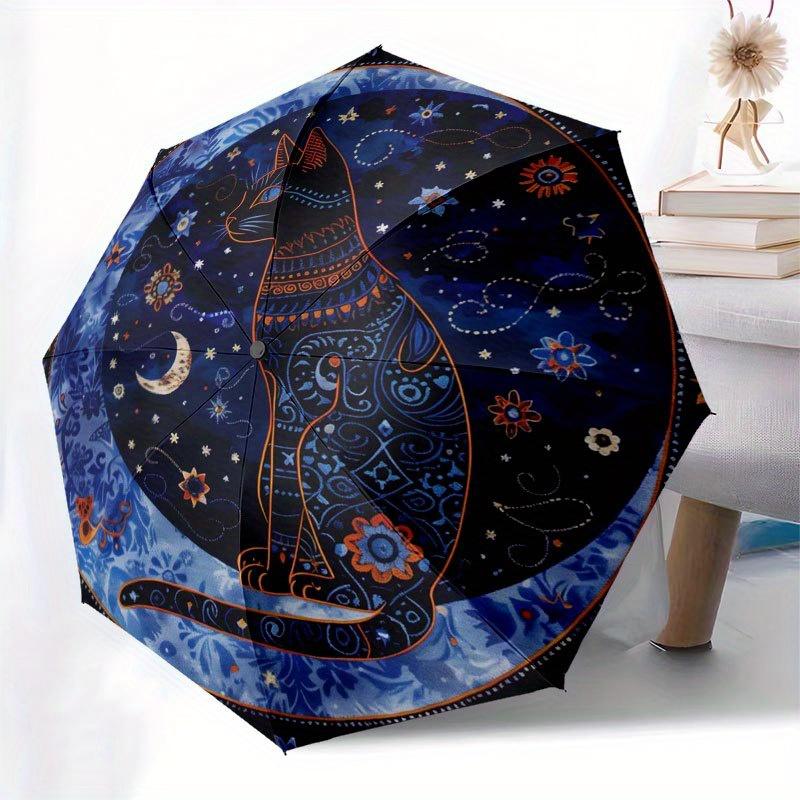 Starry Night Cat Round Rug: Celestial Patterns for Cozy SpacesUmbrella with Cute Design, Portable 3-Fold Compact Umbrella for Men & Women, Valentine's