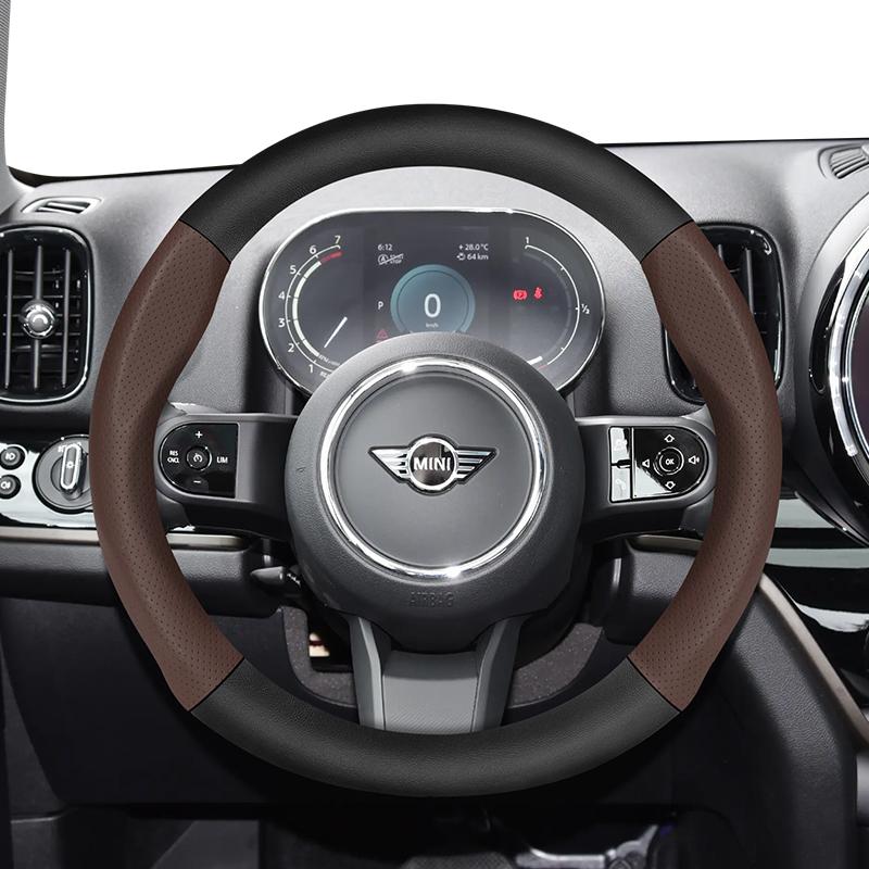 For MINI Perforated Leather & Carbon Fiber Texture Steering Wheel Cover Mini Cooper R56 R50 Countryman R60 U25 Accessories