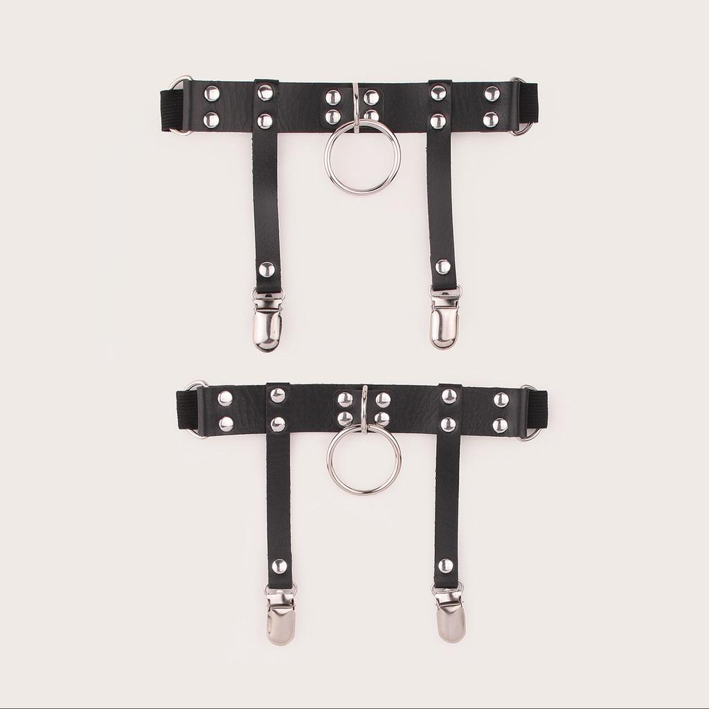 Ladies Style Punk Leg Ring With Metal Leather Y2k Fetish Garters For Party Wear
