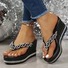 Fashion String Bead Wedges Slippers Women 2025 Summer Chunky Platform Beach Flip Flops Woman Clip Toe High Heeled Sandals 35-43