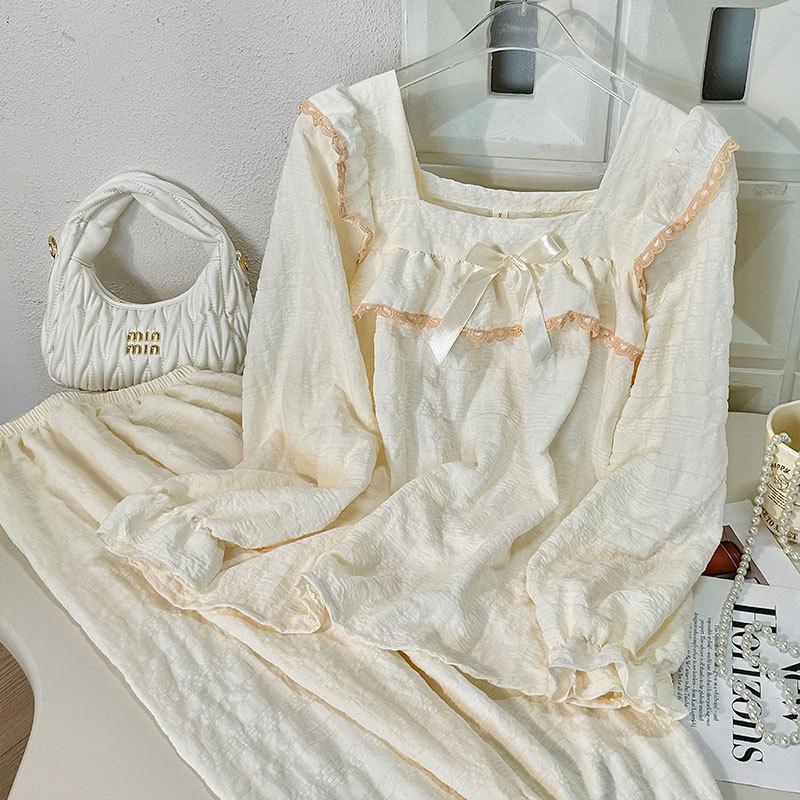 

Женский пижамный комплект из сладкого облачного хлопка - с длинным рукавом и брюками для весны и осени XL 115-130 jin