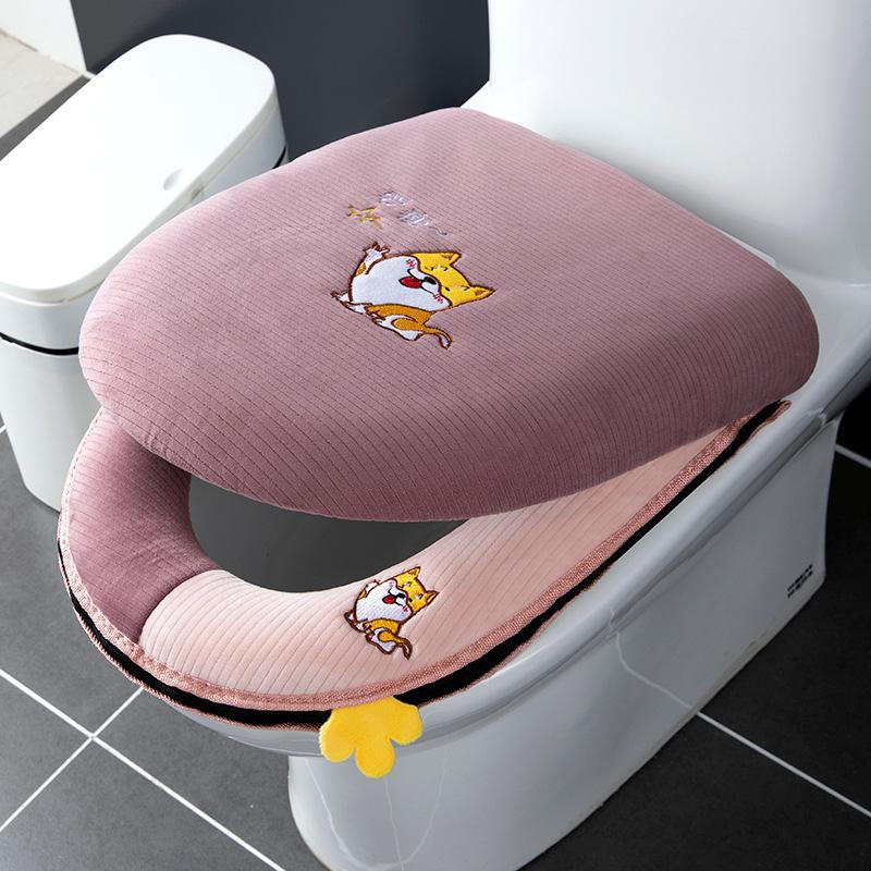 2pcs/set Cushion and Lid Cover Toilet Seat Mat Set Universal Soft Washable Closestool Seat Case Bathroom Winter Pad Bidet Mats