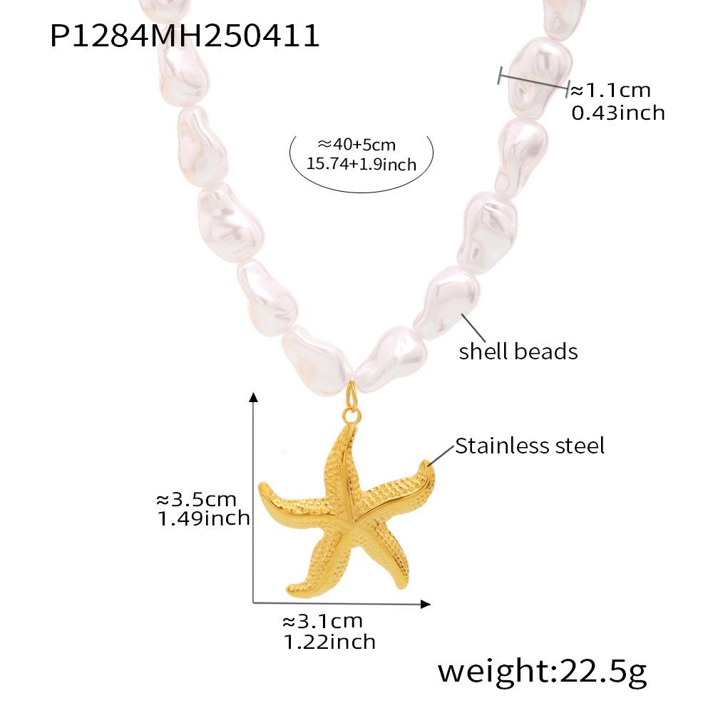 Ozean-Serie, Perle, Seestern, Mehrfach-Accessoire Schlüsselbein-Kette, Modisch, Leichter Luxus, Strand-Stil
