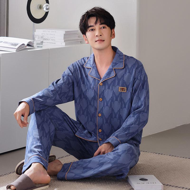 Pajamas Men'S Spring And Autumn Autumn Cotton Long Sleeve Loungewear Men'S Thin Suit