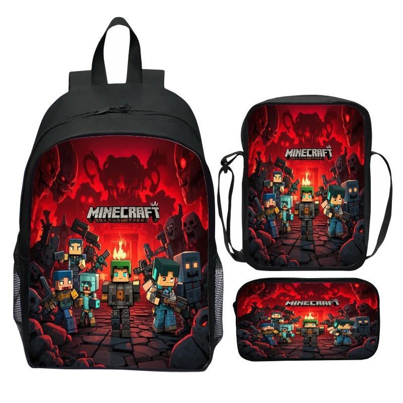 Minecraft School Backpack Set With Printed Game Pattern For Kids Students