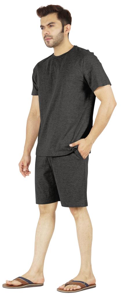 Inkmeso Solides Baumwoll-2-teiliges Nachtwäsche-Set Sommer-Shorts und T-Shirt-Set für Herren Schlafbekleidung Klassischer Pyjama