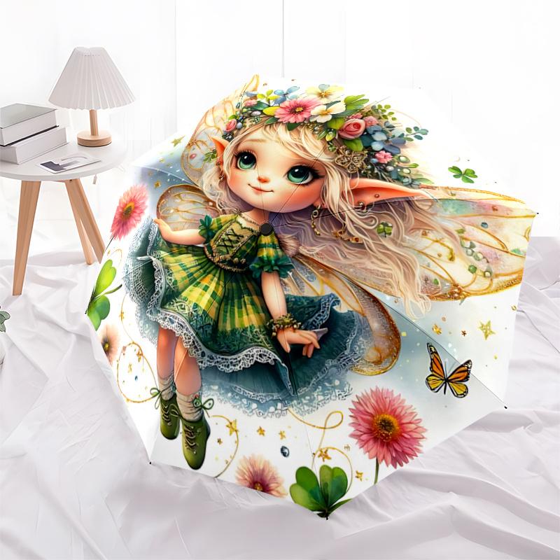 1pc Lovely Tinker Bell Automatic Folding Umbrella - 3 Folding Design, Vivid Cartoon Pattern, Suitable for Outdoor Activities, A Gift for Fan
