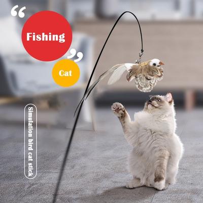 Funny Feather Bird with Bell Cat Stick Toy Simulation Bird Interactive Cat Toy for Kitten Playing Teaser Wand Toy Cat Supplies