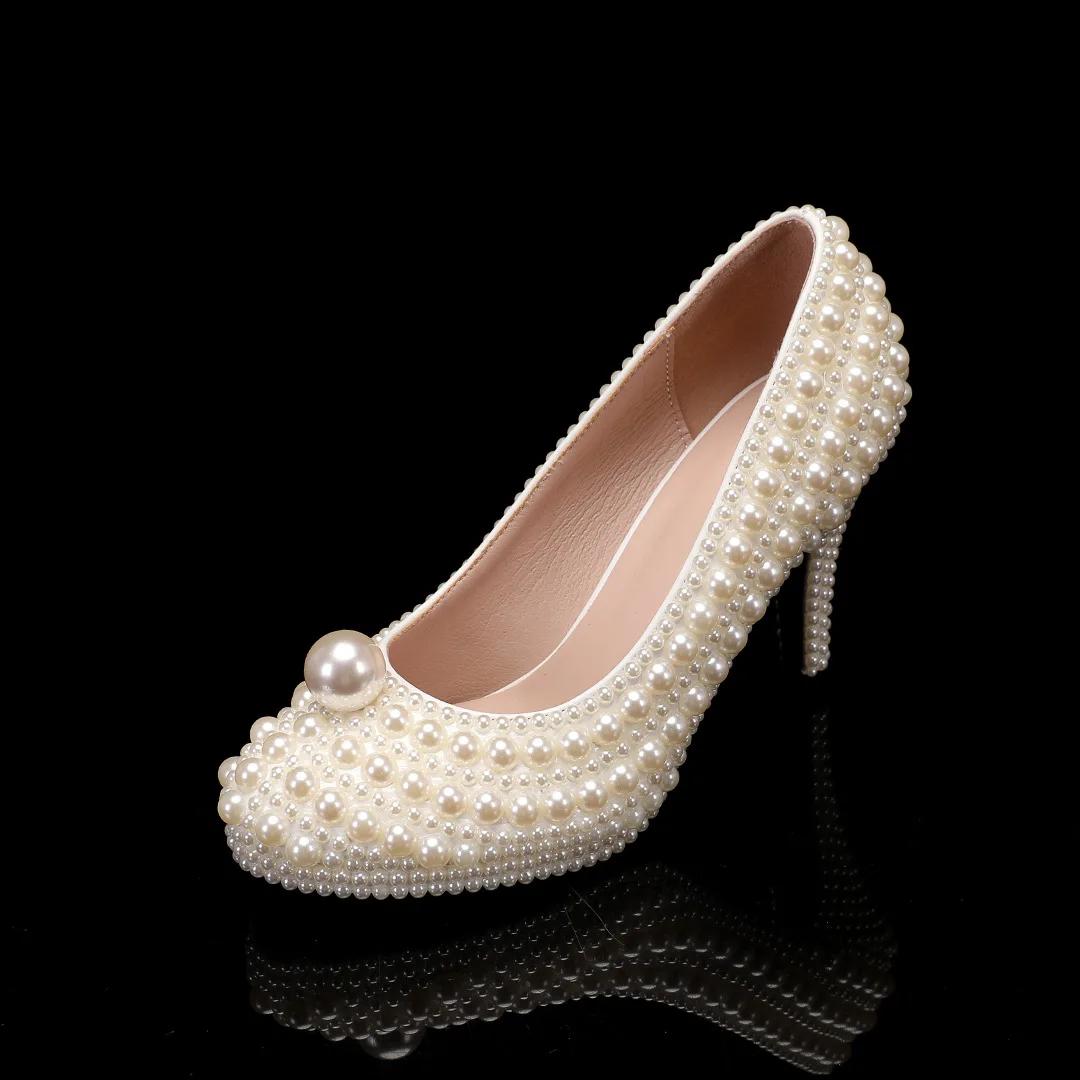 

Новые роскошные женские туфли на высоком каблуке 8,5 см, тонкий каблук, заостренный, белый жемчуг, свадебные туфли, модные туфли на высоком каблуке с неглубоким носком 39