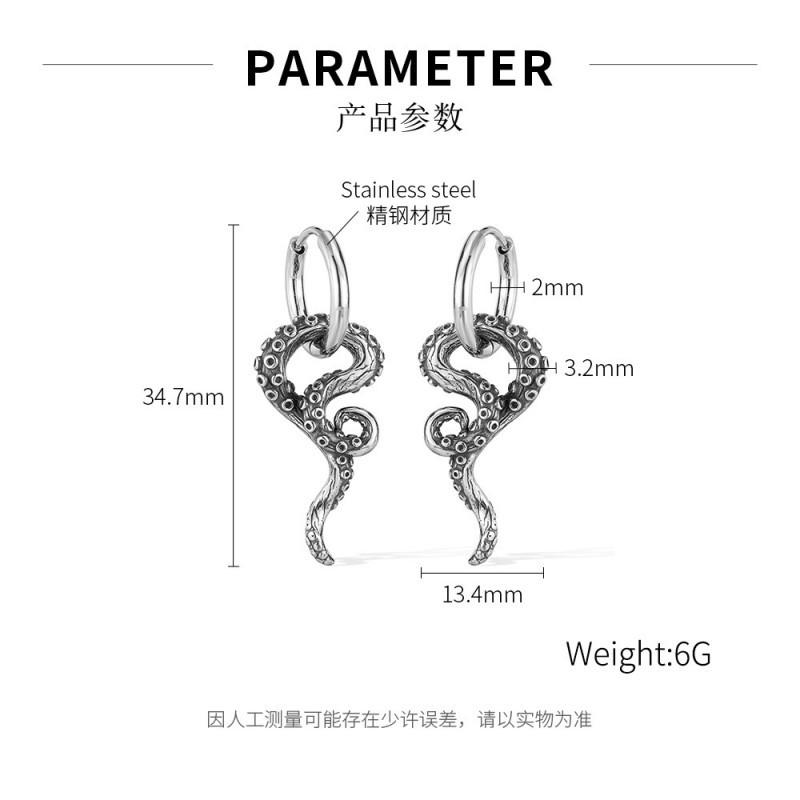 Hip Hop Earrings Men s Stainless Steel Personalized Creative Design Punk Style Octopus Whisker Titanium