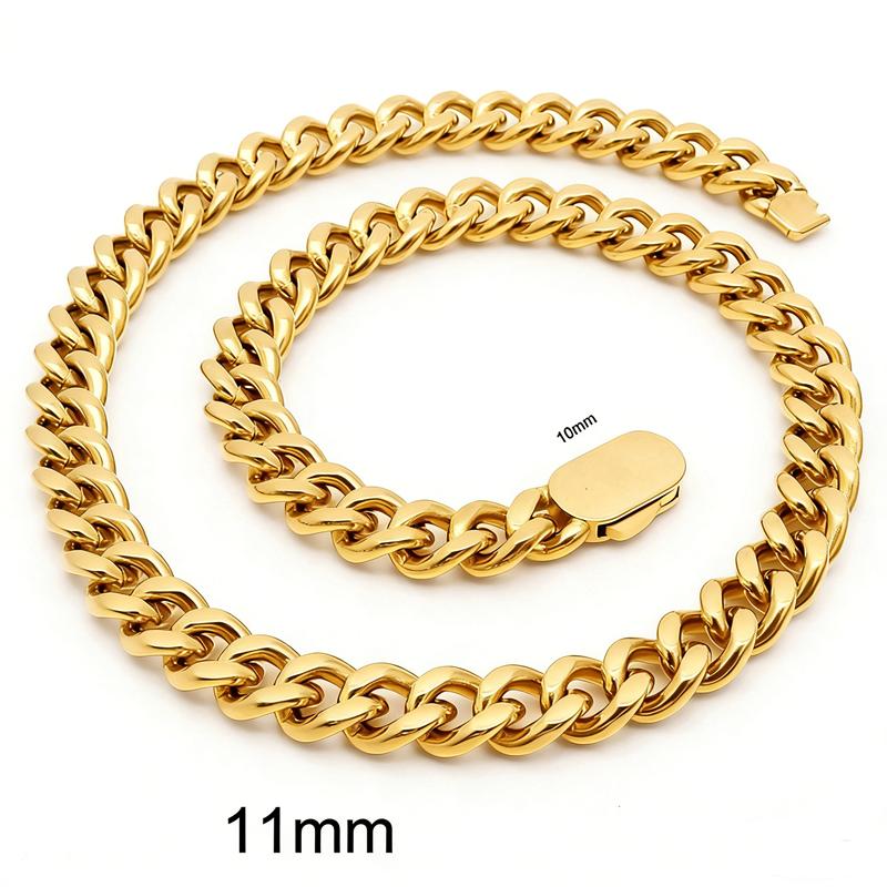 6/8/11mm Hip Hop Gold Color Multi Size Curb Cuban Chain Necklace Bracelet Men Women Stainless Steel Jewelry Thick Best Gift