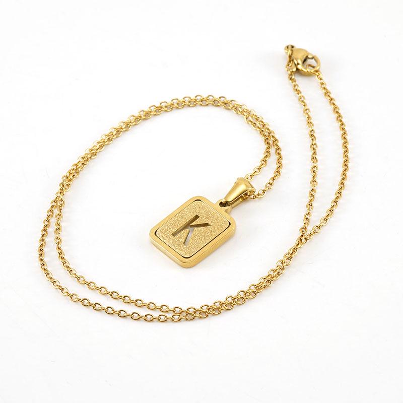 26-Letter Gold Sand Pendant Necklace for Women: Summer Collection, European/American Style, Titanium Steel, and 18K Stainless Steel Clavicle Chain.