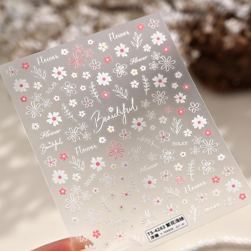 5D Pink Blue Bear Dessert Cake Pudding Candy Cane English Slogan Nail Art Stickers Cute Baby Bear Party Embossed Decals
