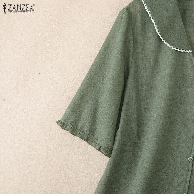 ZANZEA Damen Lässig V-Ausschnitt Locker Sommer Halbarm Bluse