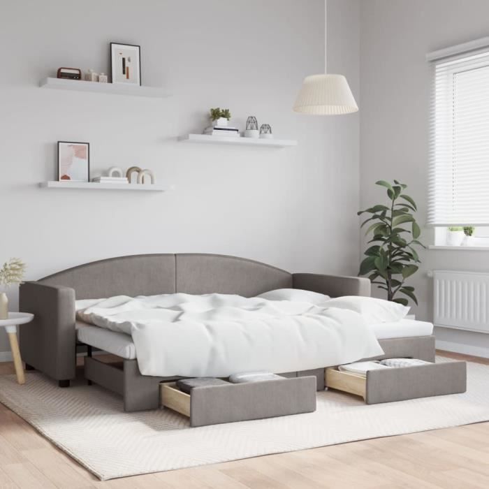 VidaXL Lit de jour avec gigogne et tiroirs taupe 80x200 cm tissu 3197222