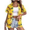 Sommer Damenhemd 3D Bedruckte Hawaiian Hemden Knopfleiste Strandurlaub Hemden Kurzarmhemd Lässige Reversbluse Für Damen