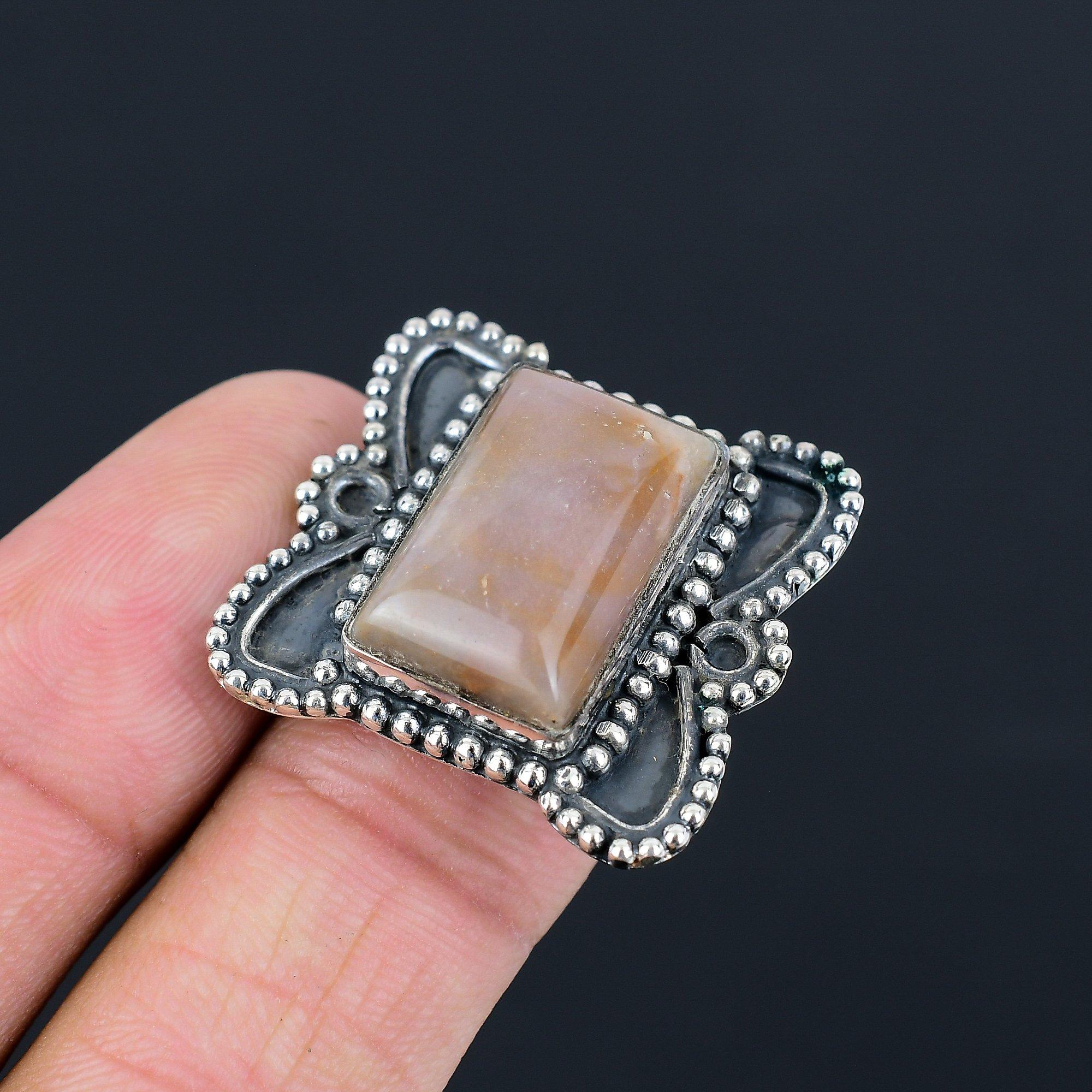 925 Sterling Silver Polychrome Jasper Stone Statement Birthday Wife Ring Size 8 8