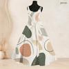 Women Plus Size Round Neck Sleeveless Abstract Printed A Line Tie Waist Long Dress