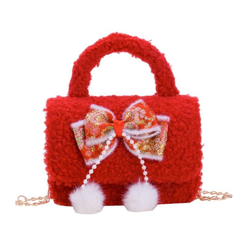 Red Girls Enchanting Shoulder Bag With Chic Bow And Tassel Accents Kids For